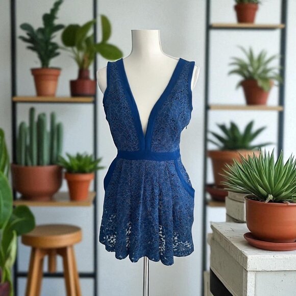 FREE PEOPLE Blue Lace Cutout Miji Dress Size Small - Picture 1 of 7